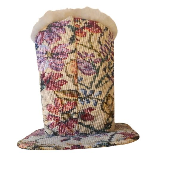 VINTAGE Eyeglasses Holder‎ Tableside Lined In Faux Fur Floral Brocade - Picture 6 of 8